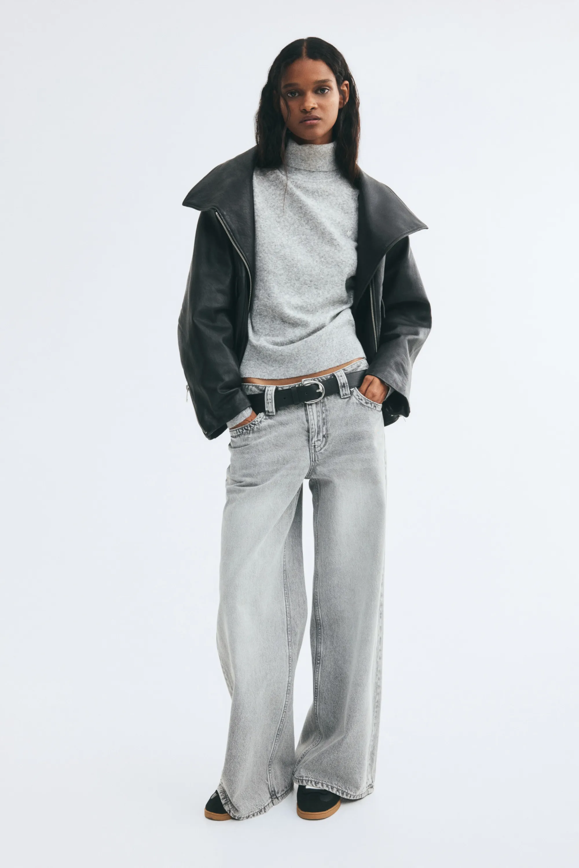 Pull col roulé - Gris clair chiné/cœur