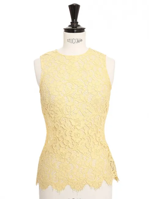 Top sans manche dentelle de calais jaune pastel Prix boutique 1450€ Taille XS
