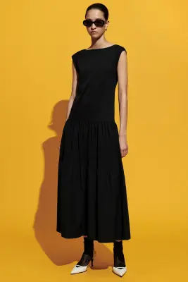 ROBE MIDI À TEXTURE CONTRASTÉE - NOIR — photo 5