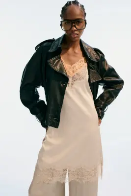 Robe en satin avec dentelle - Beige/orange — photo 2