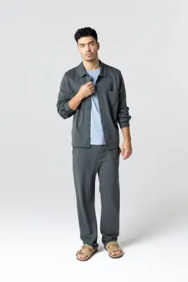 Veste Gris Foncé Col Veste Manches Longues en Lyocel, Tencel / Coton Organique — photo 2