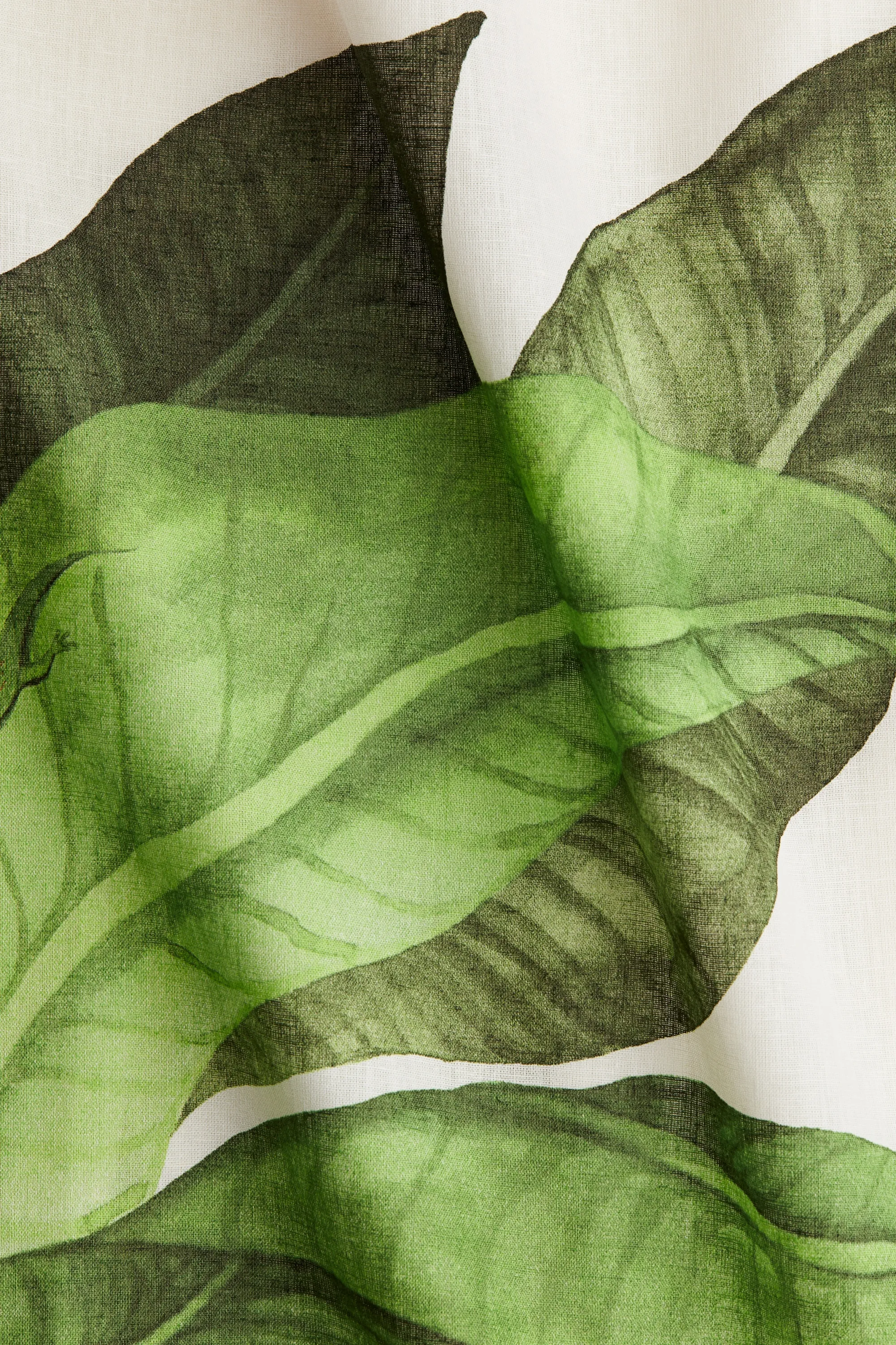 Robe à bretelles fines en lin mélangé - Blanc/feuilles