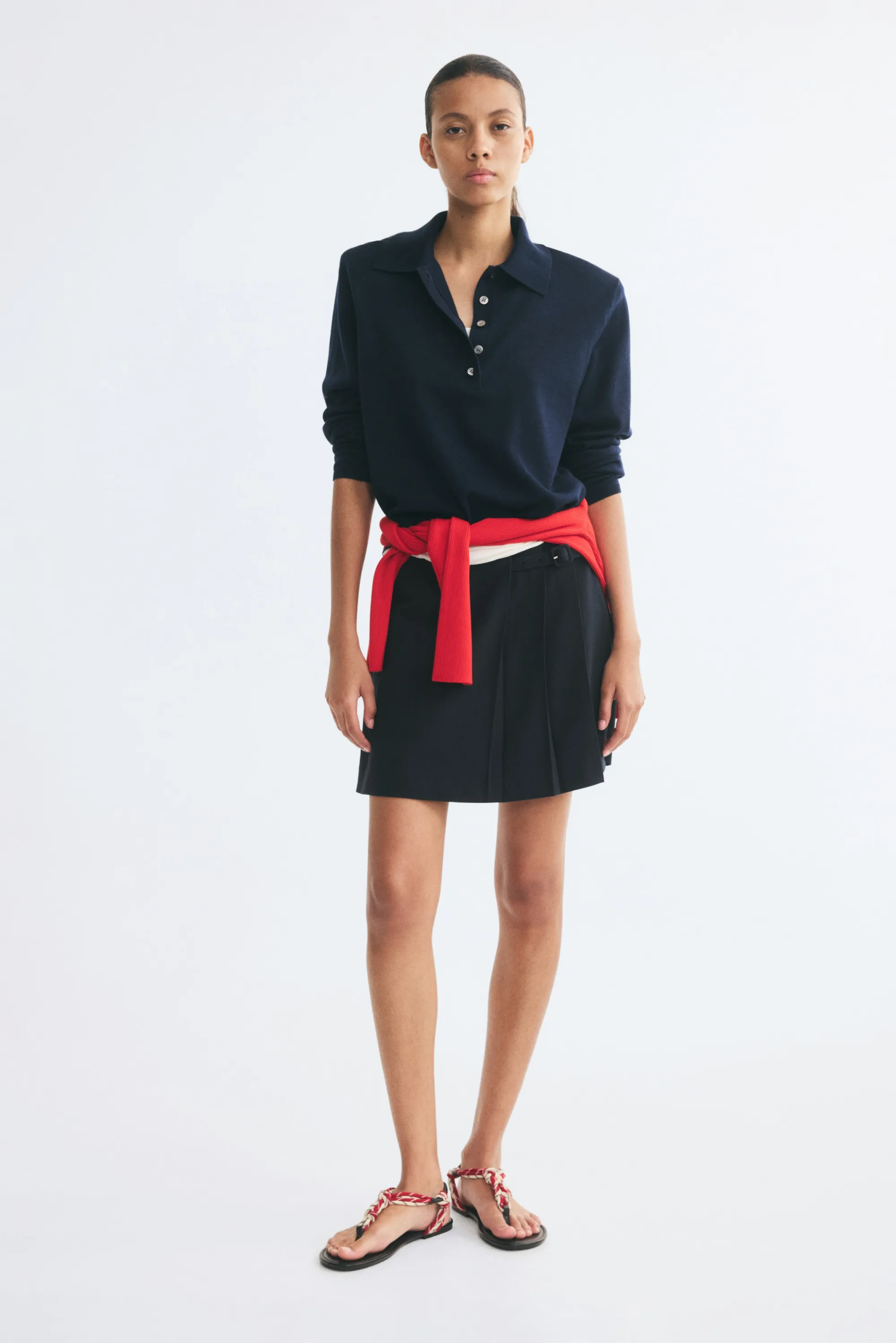 Mini jupe-short avec détail ceinture - Bleu foncé/rayures tennis