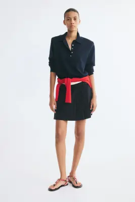 Mini jupe-short avec détail ceinture - Bleu foncé/rayures tennis — photo 1