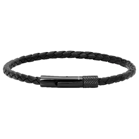 ROCHET - Bracelet Driver PVD noir lien tressé cuir noir Ø3mm HB1431301