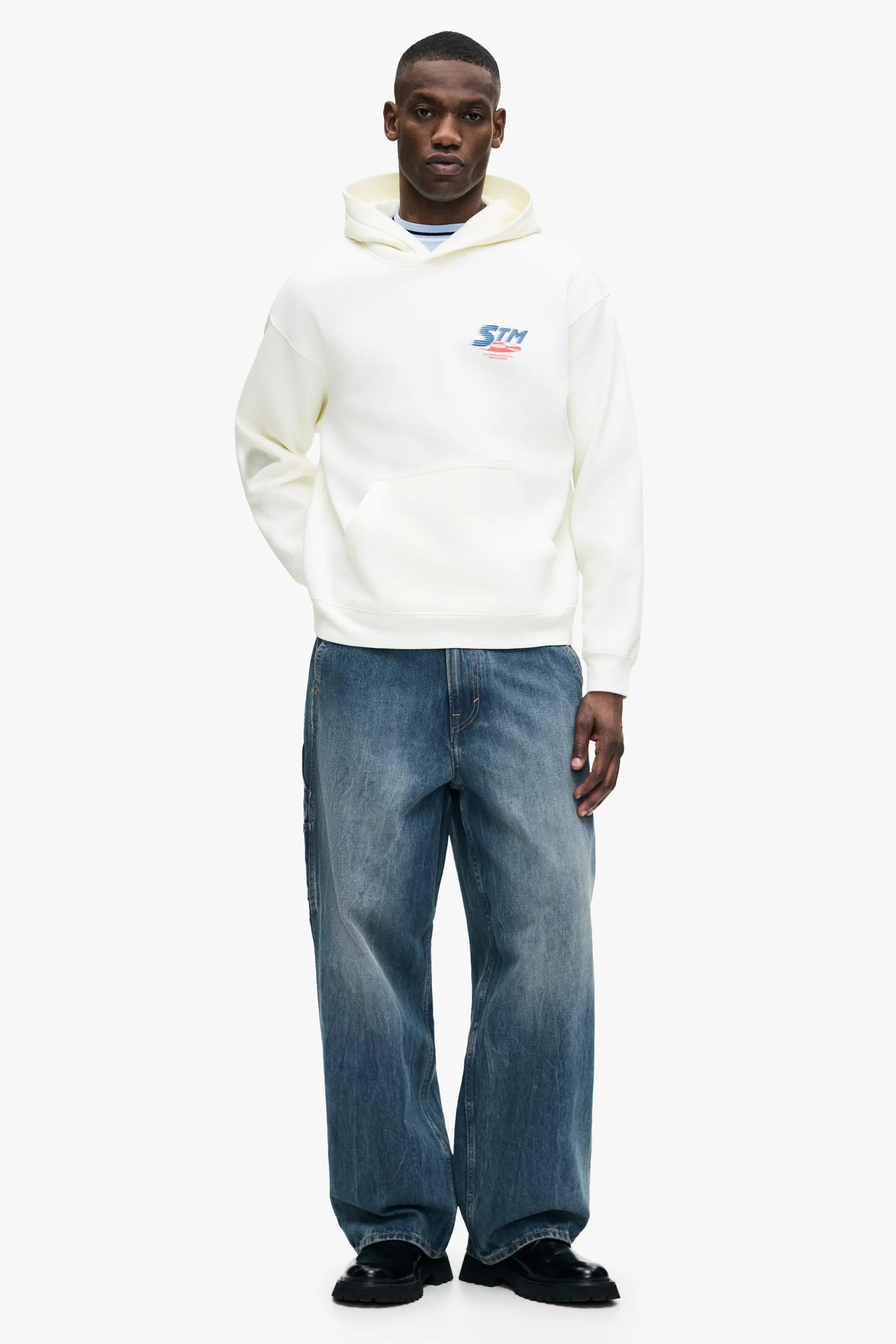 Hoodie imprimé Relaxed Fit - Blanc/STM
