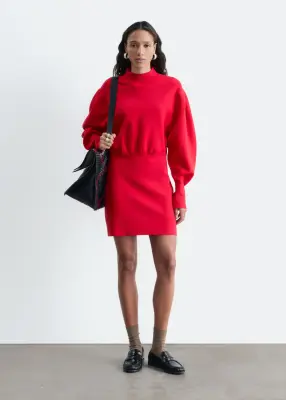 Robe courte en maille à col montant - Rouge vif — photo 2