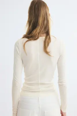 Top en coton Supima® avec encolure bateau - Crème — photo 3