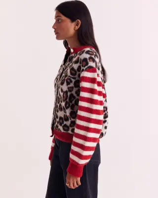 Cardigan Idole rouge et léopard — photo 3