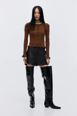 Gilet en maille côtelée - Marron — photo 1