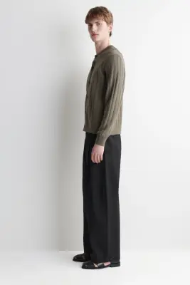 CARDIGAN EN LAINE ET COTON CÔTELÉ - KAKI — photo 2