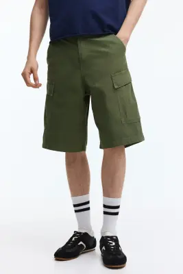 Short cargo Loose Fit en coton - Vert kaki — photo 1