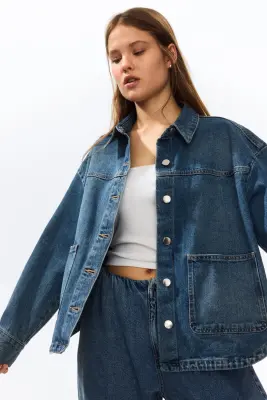 Veste-chemise en twill - Bleu denim — photo 3