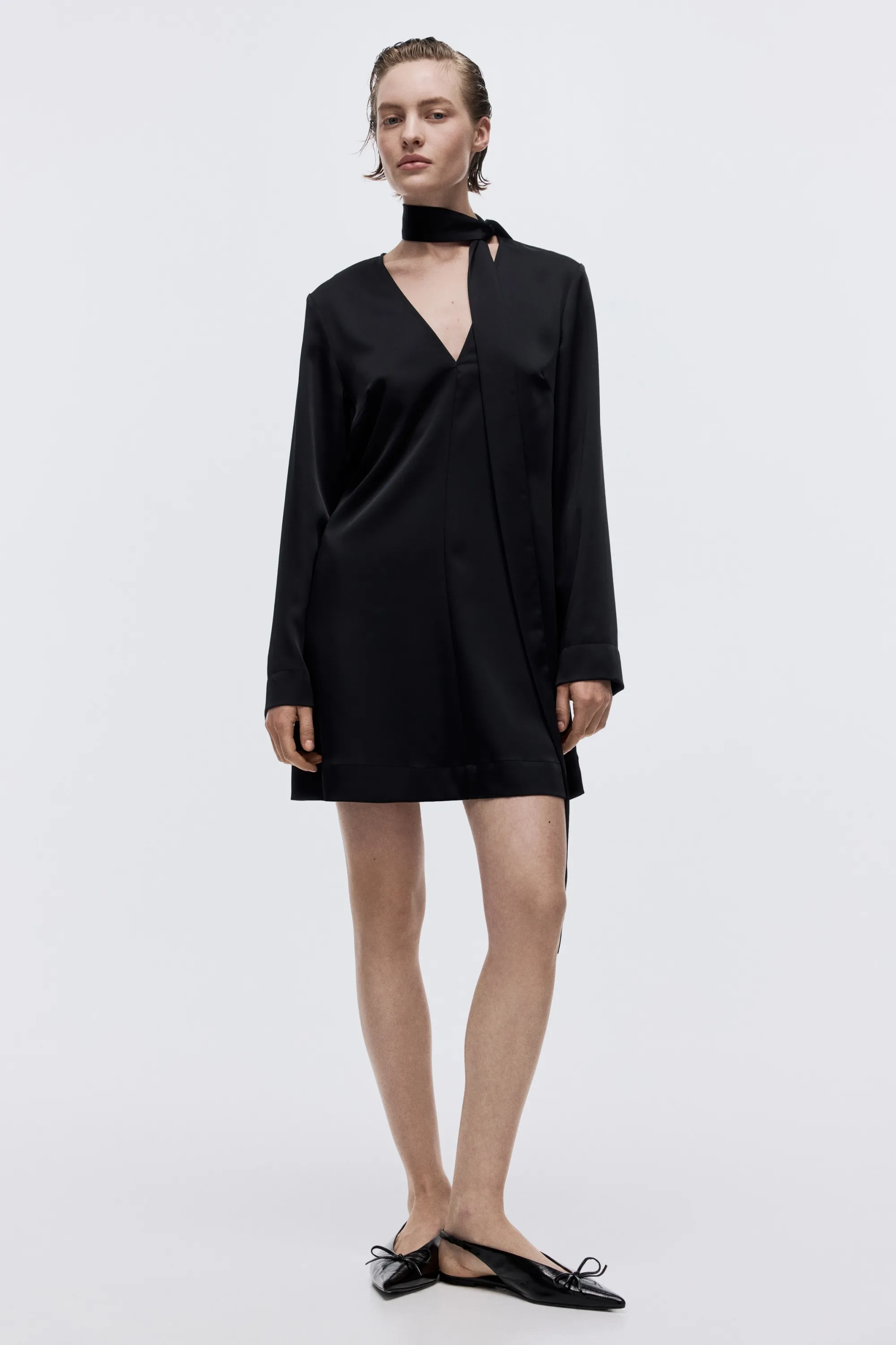 Robe à écharpe en satin - Noir