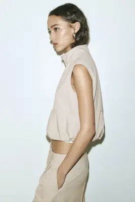 Veste sans manches avec base à effet boule - Beige — photo 3