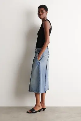 JUPE-CULOTTE EN DENIM À PLIS NERVURÉS - BLEU — photo 1