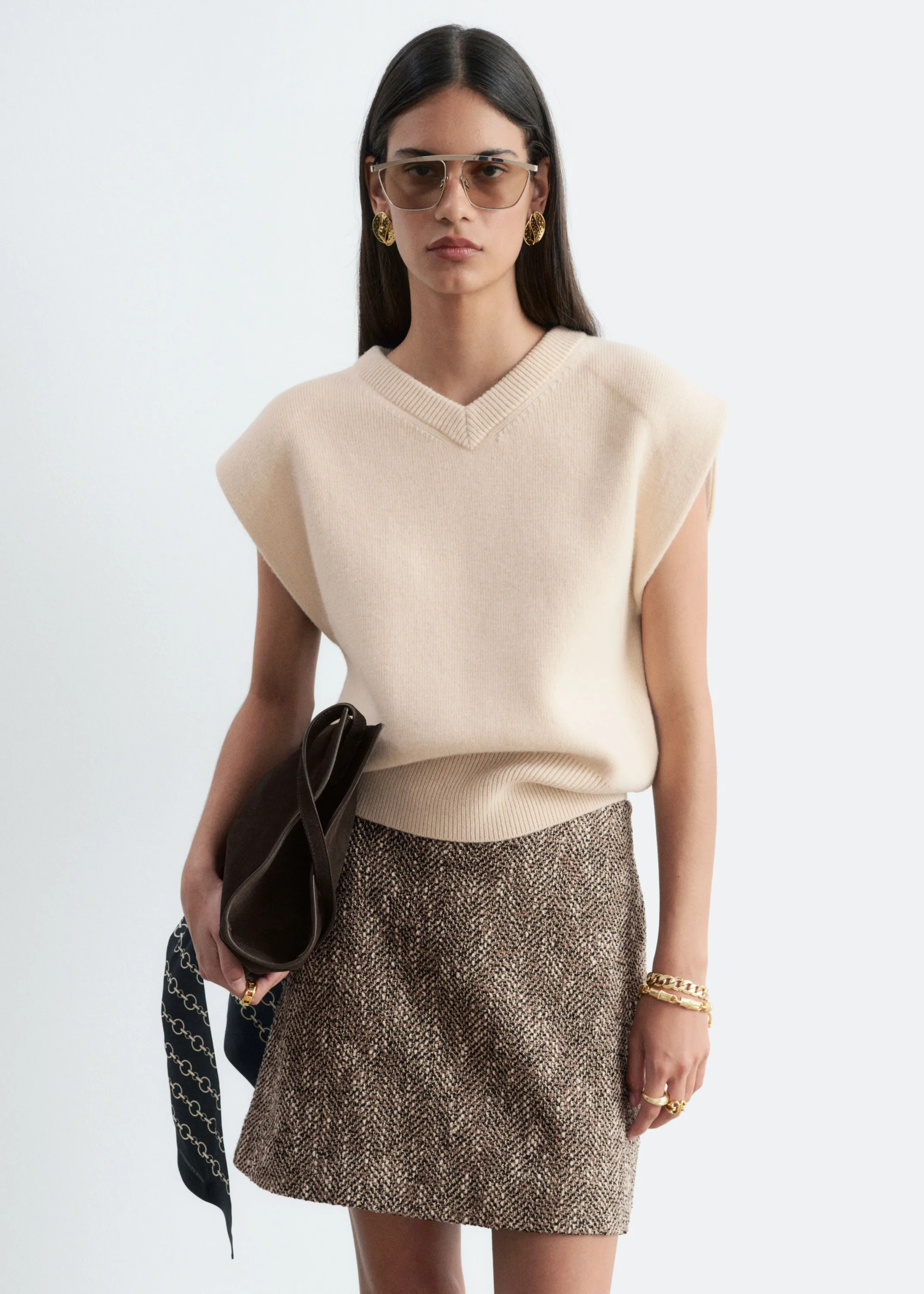Mini-jupe texturée - Beige chiné