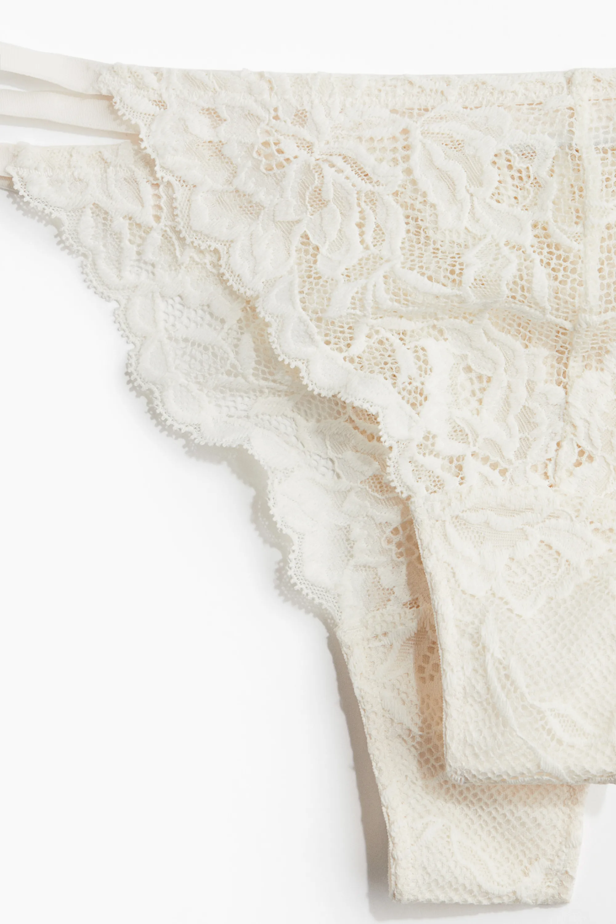 Lot de 2 strings Tanga en dentelle - Crème