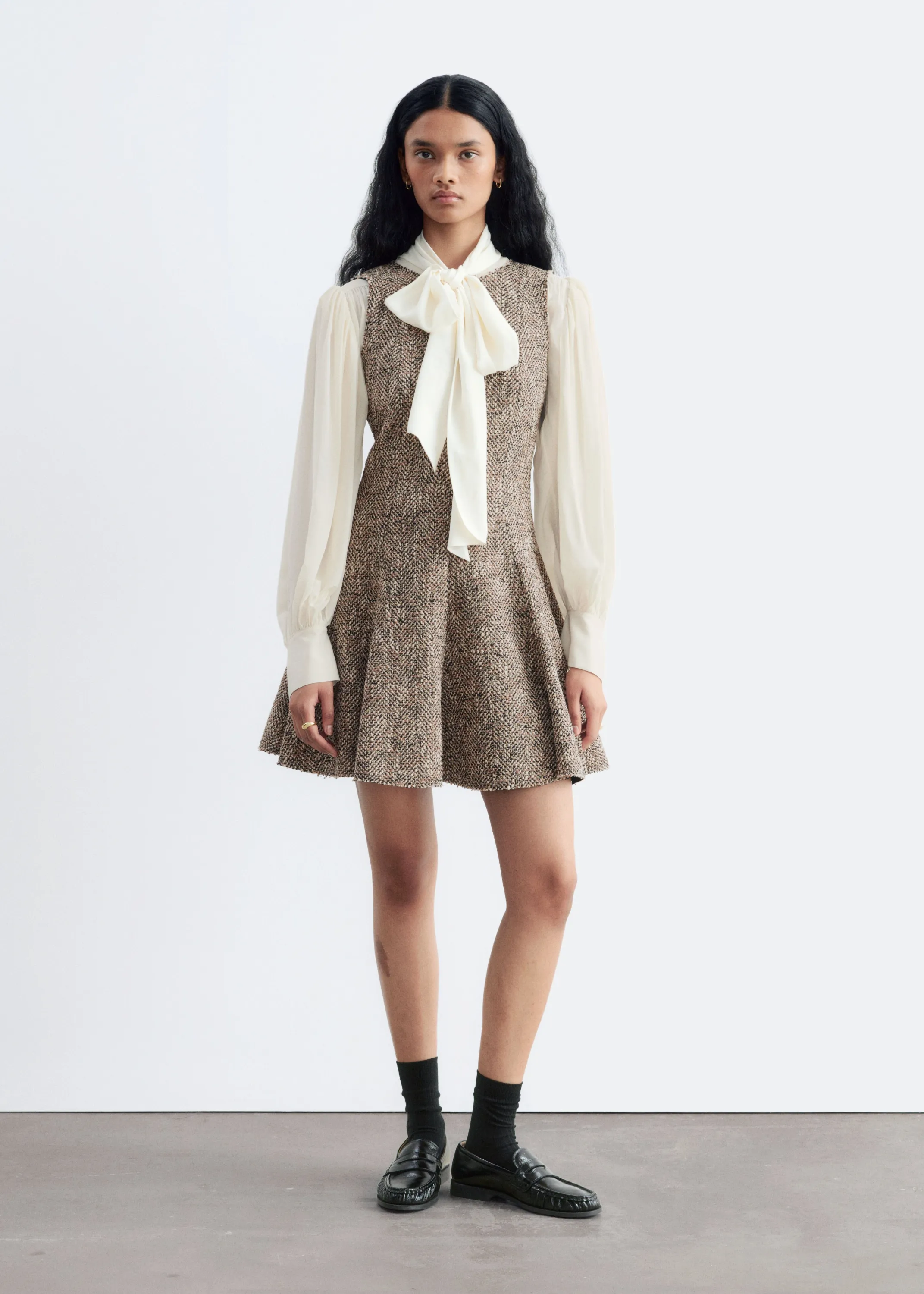 Robe courte à bords bruts - Taupe chiné
