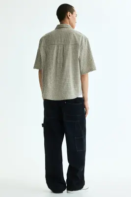 Chemise à manches courtes Relaxed Fit en coton - Vert kaki/carreaux — photo 2