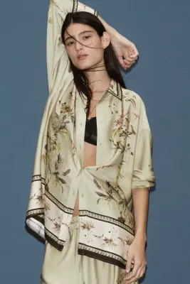 Chemise oversize à motif - Vert ancien clair/motif — photo 1