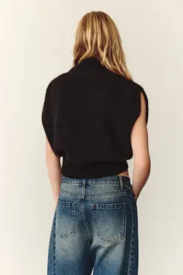 Pull sans manches avec col cheminée - Marron foncé — photo 3