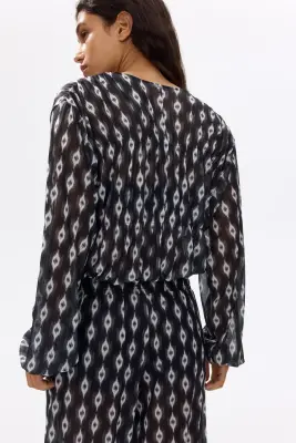 Blouse en mesh avec détails à nouer - Noir/motif — photo 4