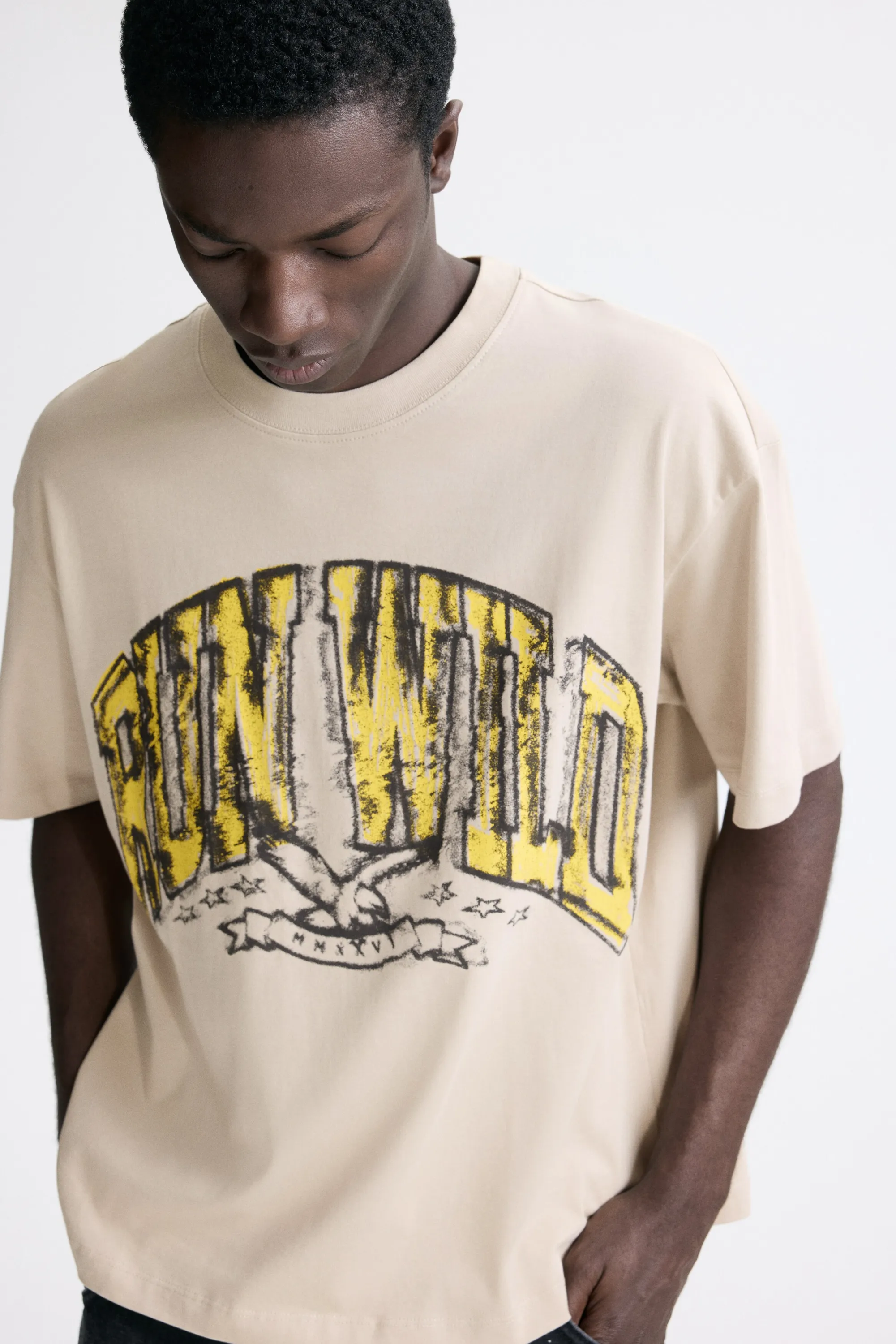 T-shirt imprimé Loose Fit - Beige/Run Wild
