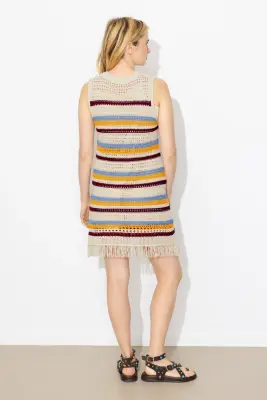 Robe rayée en crochet frangé — photo 4