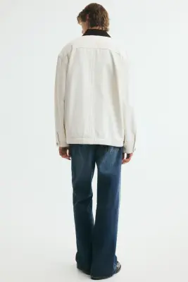 Veste workwear en denim - Crème/marron foncé — photo 3
