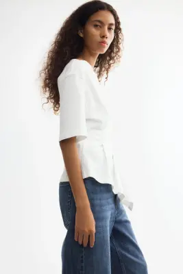 Top plissé en coton - Blanc — photo 3