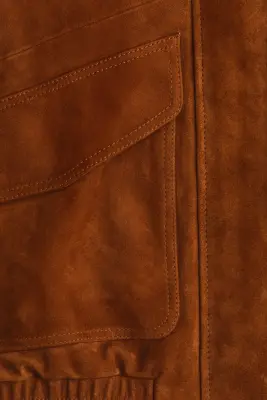 Veste en cuir velours - Marron — photo 4