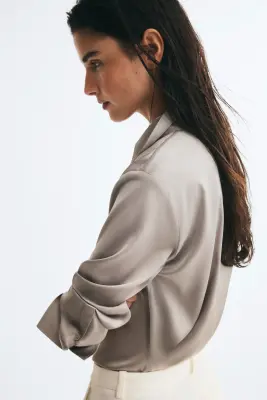 Blouse à encolure en V - Grège clair — photo 3