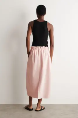 JUPE MIDI BALLON EN COTON ET LIN - ROSE — photo 3