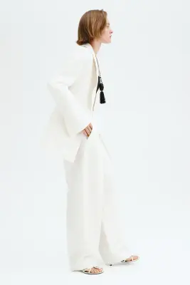 Pantalon barrel en lin mélangé - Blanc — photo 4