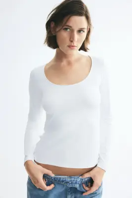 Top à encolure dégagée avec manches longues - Blanc — photo 2
