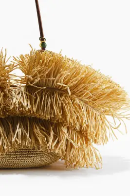 Fringed straw shopper - Beige — photo 3
