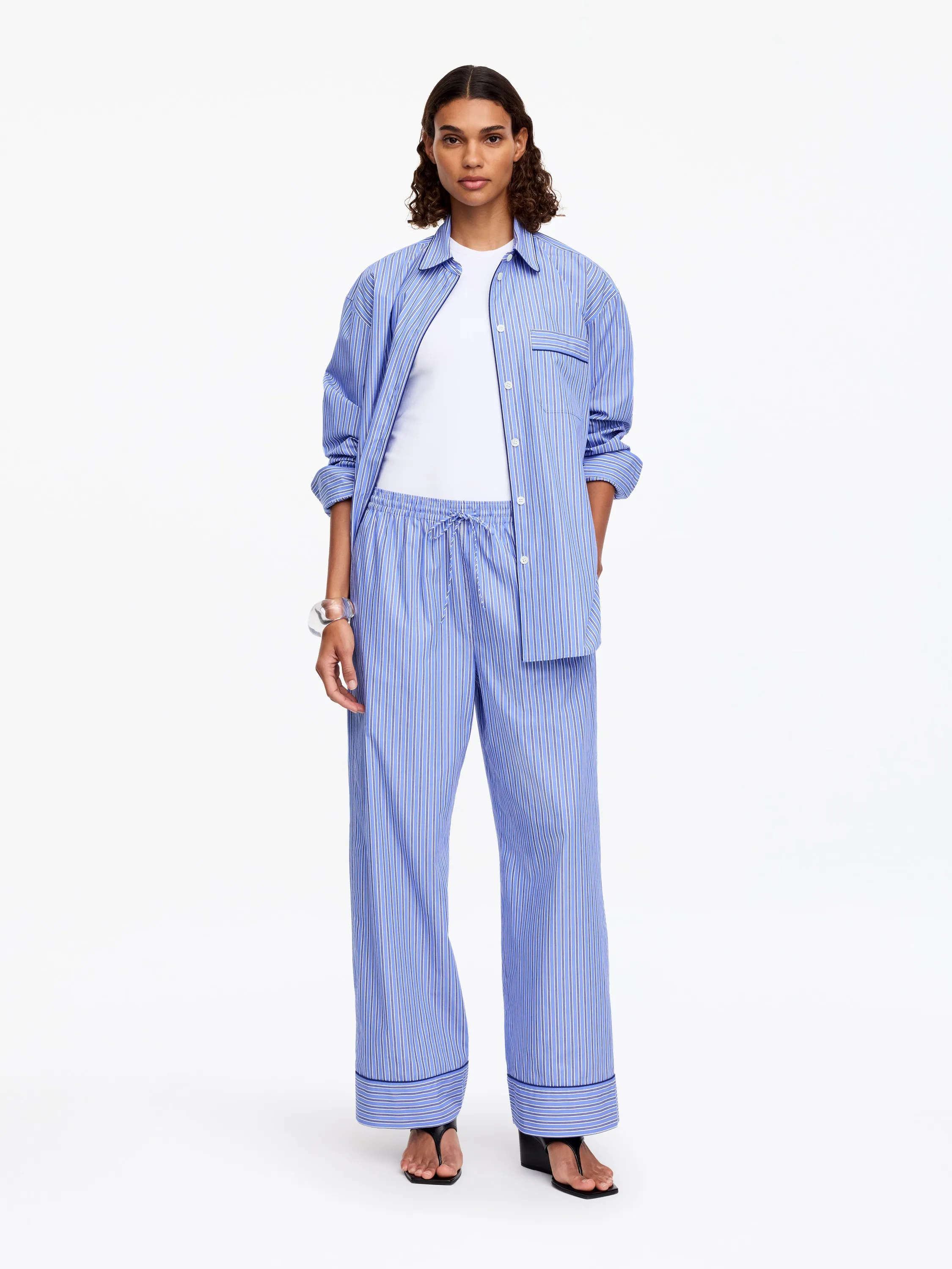Pantalon rayé en coton - Bleu/Rayé