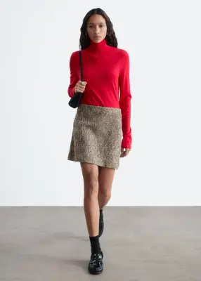 Haut à col polo en laine mérinos - Rouge — photo 2