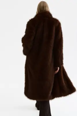 Manteau duveteux avec col châle - Marron foncé — photo 2