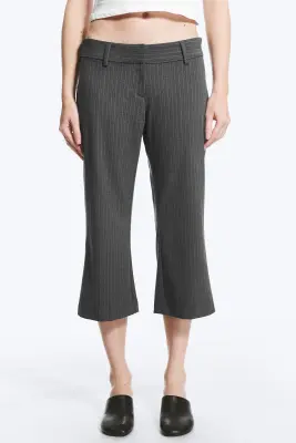 Pantalon de tailleur capri évasé - Fines rayures gris foncé chiné — photo 1