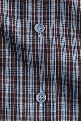Chemise en popeline de coton à col à nouer - Bleu clair/carreaux — photo 5