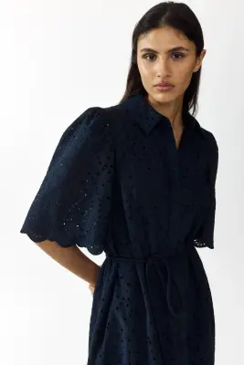 Robe chemise en coton avec broderie anglaise - Bleu marine — photo 2