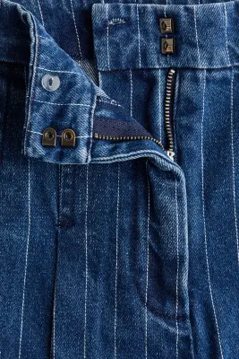 Jupe-short plissée en denim - Bleu denim/rayures tennis — photo 2