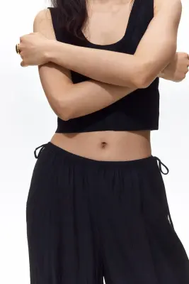 Pantalon à cordon avec jambes ballon - Noir — photo 1