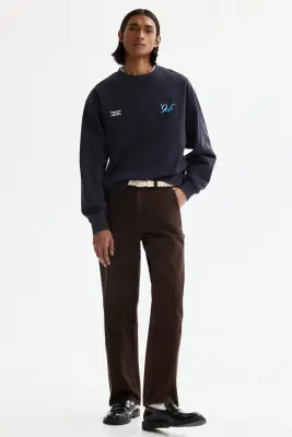 Sweat imprimé Loose Fit - Bleu foncé/INTL. 94 — photo 1