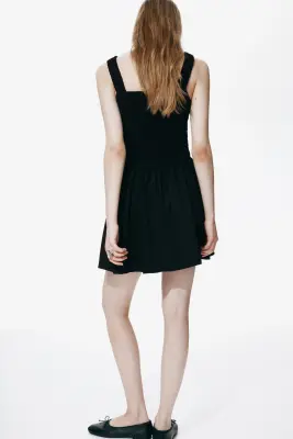 Robe en twill froncée - Noir — photo 3