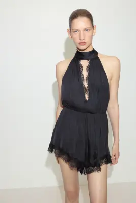 Combi-short dos nu avec dentelle - Noir — photo 2