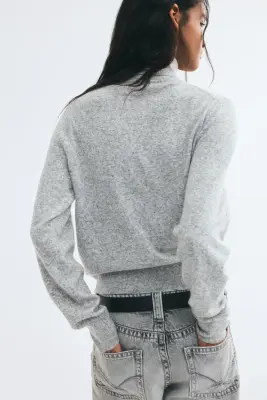 Pull col roulé - Gris clair chiné/cœur — photo 2