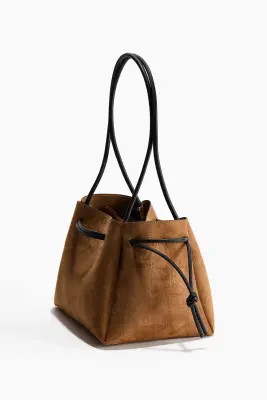 Sac bandoulière avec cordon de serrage - Marron — photo 4